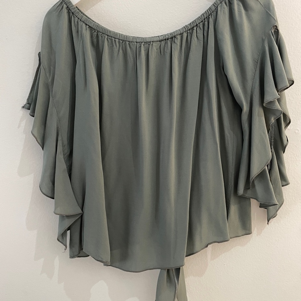 Women's Off-Shoulder Ruffle Top - Green